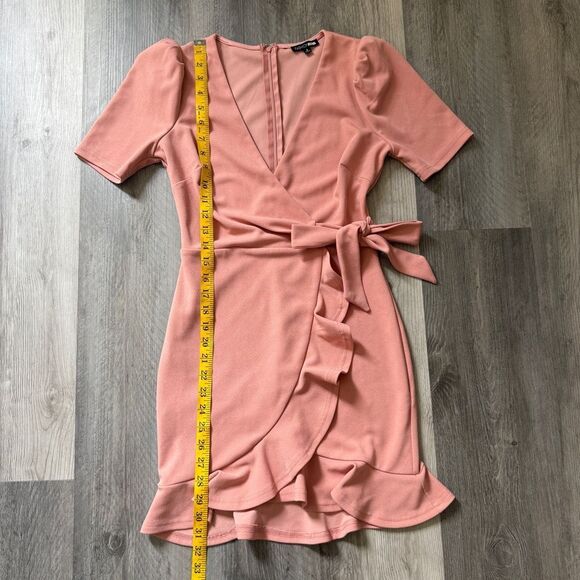 Fashion Nova Dusty Pink Ruffle Dress Small Feminine Surplice Wrap - Picture 10 of 11